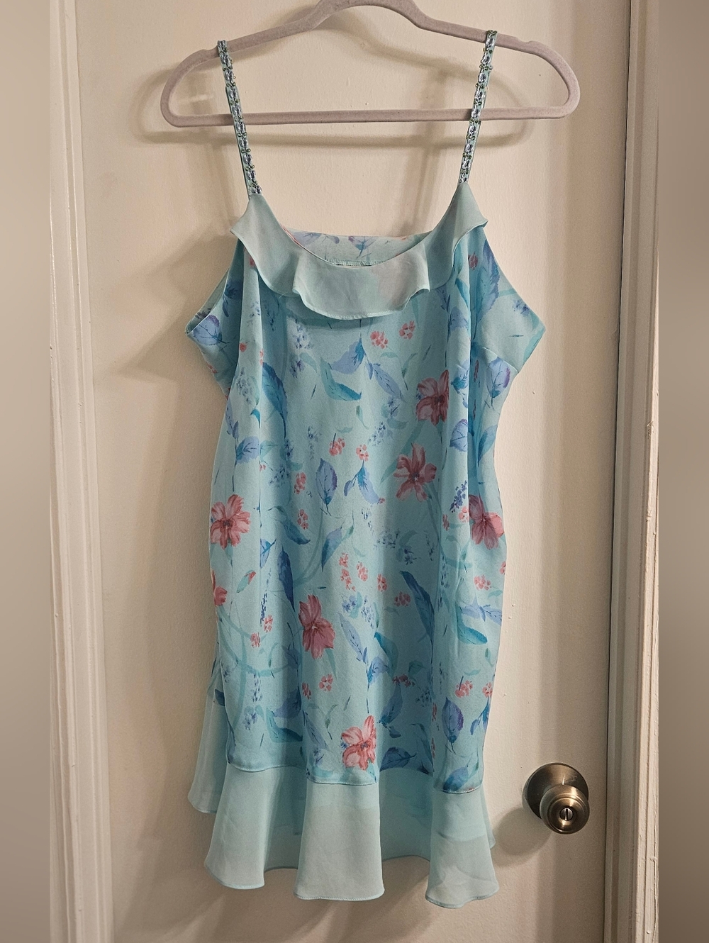 Cacique Light Blue Floral Ruffle Slip Dress. Size 18/20